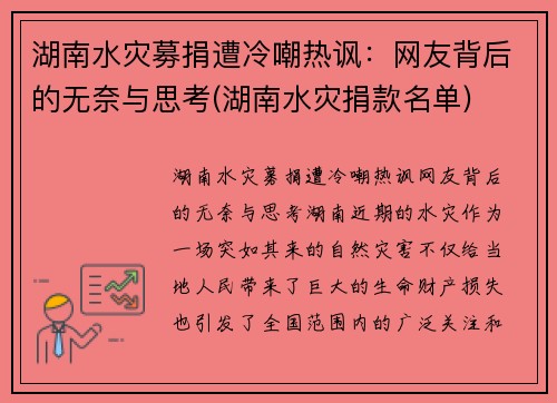 湖南水灾募捐遭冷嘲热讽：网友背后的无奈与思考(湖南水灾捐款名单)